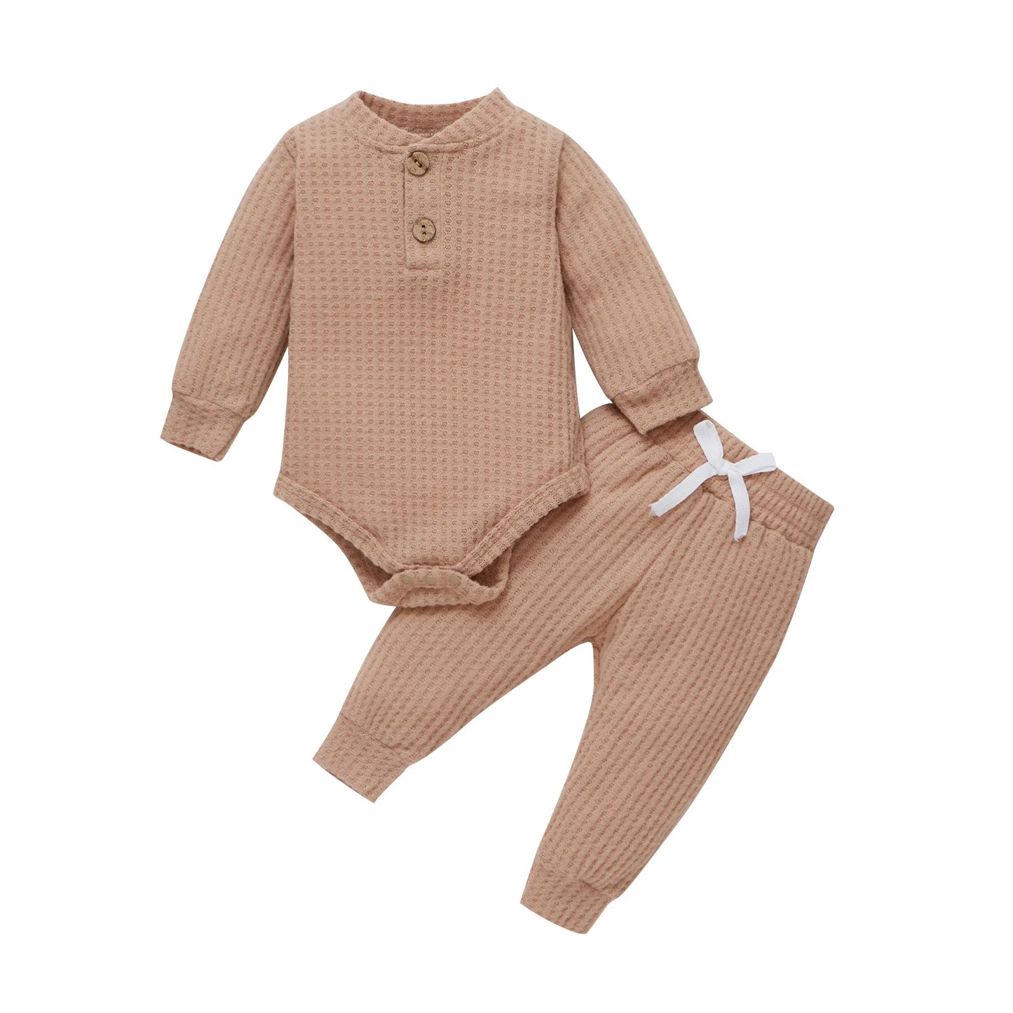 Infant Newborn Baby Girl Boy Spring Autumn Ribbed/Plaid Solid Clothes Sets Long Sleeve Bodysuits + Elastic Pants 2Pcs Outfits