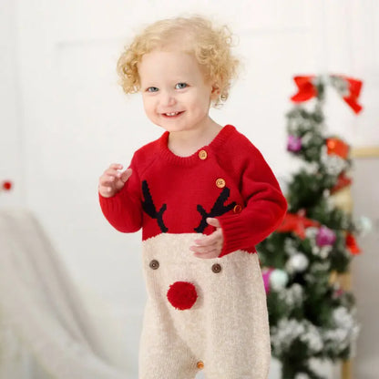 0-18M Christmas Baby Clothes Newborn Infant Boy Girl Deer Romper Knitted Warm Jumpsuit Xmas Baby Costumes Clothes