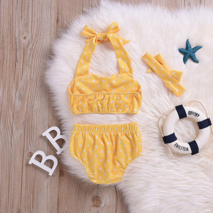 Baby Girl Bikini, Kids Toddler Polka Dot Swimsuits Halter Swimwear Bikinis Set with Headband